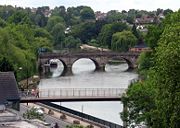 The Welsh Bridge (background) and Frankwell Footbridge (foreground) in Shrewsbury, Shropshire.