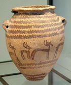 A typical Naqada II jar decorated with gazelles. (Predynastic Period)