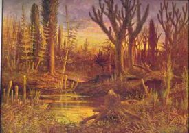 The Devonian period marks the beginning of extensive land colonization by plants. With large herbivorous land-animals not yet being present, large forests could grow and shape the landscape.