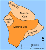 Diagram showing the volcanoes that form the Big Island of Hawaiʻi