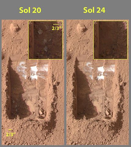 Image:Evaporating ice on Mars Phoenix lander image.jpg