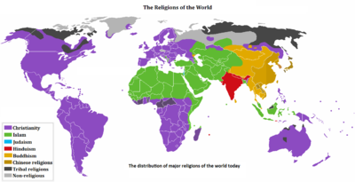 The main Religions of the World, mapped without denominations.