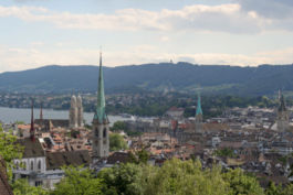 View of the inner city with the four main churches visible, and the Albis in the backdrop