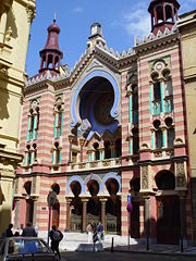 The Jerusalem Synagogue, built in 1905 to 1906 by Wilhelm Stiassny, of Bratislava, is the largest Jewish place of worship in Prague