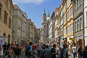 Packed with tourists on a busy summer day in Malá Strana (The Lesser Quarter), Prague