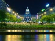 Wenceslas Square and National Museum at night.