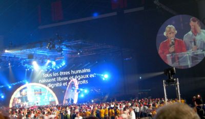 Navratilova and Mark Tewksbury read the Declaration of Montreal at the opening ceremonies of the World Outgames.