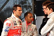 Lewis Hamilton with Pedro de la Rosa (left), Paul di Resta and Bruno Spengler at Stars and Cars 2007
