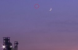 Venus as the Evening Star, next to a crescent moon