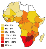 National infection rates for HIV. No data is available for the areas shown in white.