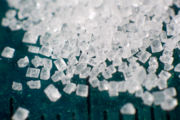 Magnification of grains of sugar, showing their monoclinic hemihedral crystalline structure.
