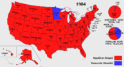 1984 presidential electoral votes by state. Reagan (red) won every state, with the exception of Minnesota, and Washington, D.C.
