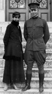 Eisenhower with his wife Mamie on the steps of St. Mary's University of San Antonio, Texas in 1916