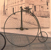 A penny-farthing or ordinary bicycle photographed in the Škoda museum in the Czech Republic