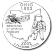 Ohio 50 State Quarter features the 1905 Wright Flyer III built and flown in Ohio, in another famous photo from Huffman Prairie