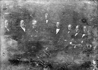 President Taylor and his Cabinet, 1849 Daguerreotype by Matthew BradyFrom left to right: William B. Preston, Thomas Ewing, John M. Clayton, Zachary Taylor, William M. Meredith, George W. Crawford, Jacob Collamer and Reverdy Johnson, (1849).
