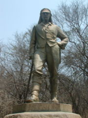 David Livingstone memorial at Victoria Falls, the first statue on the Zimbabwean side.