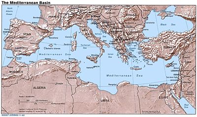 Map of the Mediterranean Sea.