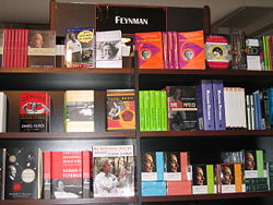 The Feynman section at the Caltech bookstore, a tribute to his enduring impact.