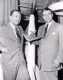 Walt Disney and Wernher von Braun, shown in this 1954 photo holding a model of his passenger ship, collaborated on a series of three educational films.