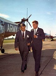 Wernher von Braun walking with President Kennedy at Redstone Arsenal in 1963