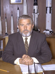 Still with his rocket models, von Braun is pictured in his new office at NASA headquarters in 1970