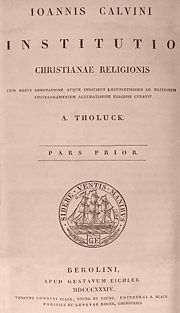 The title page from the 1834 edition of John Calvin's Institutio Christiane Religionis