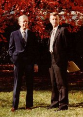 Jimmy Carter standing with Zbigniew Brzezinski