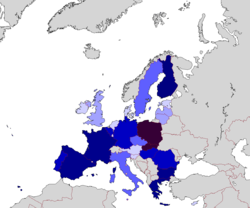 Unemployment rate by country in the EU at February 2007