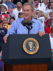George W. Bush speaks at a campaign rally in 2004.