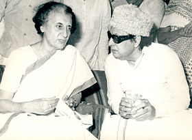 Mrs. Gandhi with M.G. Ramachandran, Chief Minister of Tamil Nadu. In the post-emergency elections in 1977, only the Southern states returned Congress majorities.