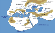 Reconstruction of the Oikoumene (inhabited world) ancient map based on Herodotus' description of the world, circa 450 BCE.