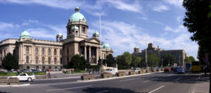 The Parliament of Serbia, and the headquarters of the Serbian Post, erected in 1938