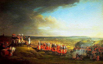 Napoleon takes the surrender of the unfortunate General Mack and the Austrian army at Ulm. Painting by Charles Thévenin.