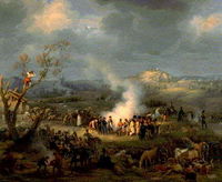 Napoleon with his troops on the eve of battle. Painting by Lejeune.