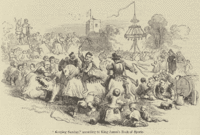 Nineteenth-century illustration showing parishioners "keeping Sunday" in a way approved by the Book of Sports.  Although the Puritans did not necessarily object to these sports and games in general, they did object to allowing them on Sundays.