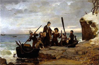 19th-century painting depicting the Pilgrims landing at Plymouth Rock in 1620.