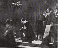 In the early days of the Long Parliament, Puritans led the charge in the impeachment of both Archbishop Laud and Thomas Wentworth, 1st Earl of Strafford.  This 19th-century painting by Paul Delaroche shows Laud reaching his hands into Strafford's cell in the Tower of London to offer him a blessing shortly before Strafford's execution in May 1641.  Laud would subsequently be executed in 1645.