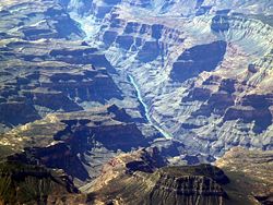 The Grand Canyon, as seen from an aeroplane.