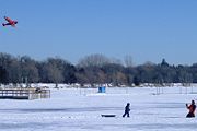 Lake Harriet frozen in winter. Ice blocks deposited in valleys by retreating glaciers created the lakes of Minneapolis.