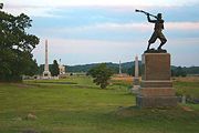 The "High Water Mark" on Cemetery Ridge as it appears today. The monument to the 72nd Pennsylvania Volunteer Infantry Regiment ("Baxter's Philadelphia Fire Zouaves") appears at right, the Copse of Trees to the left.