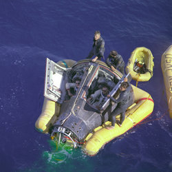 Recovery of the Gemini 8 spacecraft from the western Pacific Ocean.