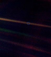 Earth seen as a tiny dot by the Voyager 1 spacecraft, more than 6 billion kilometers from Earth.
