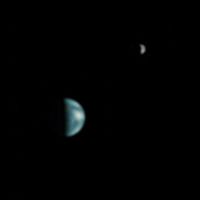 Earth and Moon from Mars, imaged by Mars Global Surveyor. From space, the Earth can be seen to go through phases similar to the phases of the Moon.
