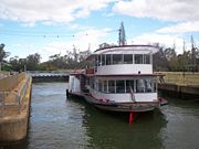 The P.S. Melbourne passing through Lock 11 at Mildura