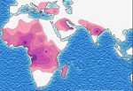Distribution of the sickle-cell trait shown in pink and purple