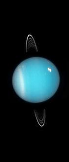 Uranus in 2005. Rings, southern collar and a bright cloud in the northern hemisphere are visible.