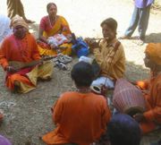 Bāul folk singers in Santiniketan during the annual Holi festival.