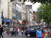 The varying styles of architecture can be seen along the main shopping area of Gentleman's Walk