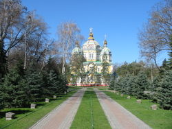 Zenkov Cathedral, a 19th-century Russian Orthodox cathedral located in Panfilov Park, is the second tallest wooden building in the world.